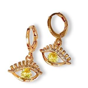 Citrin Color Stones Evil Eye Earrings Gold gilled